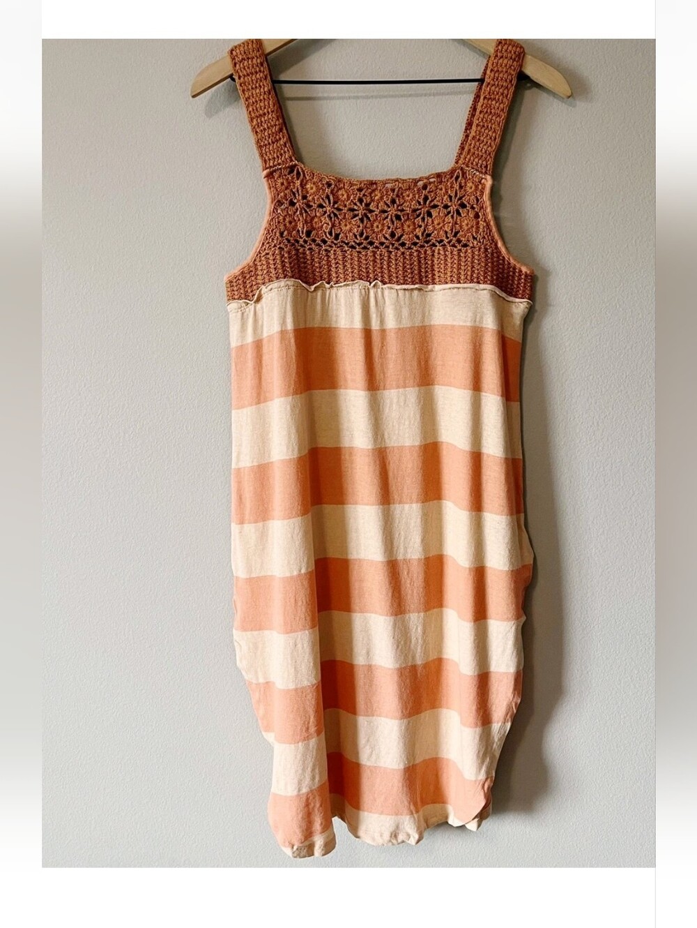 We The Free Striped Peach Crochet-Top Tunic Tank EUC - Picture 3 of 7